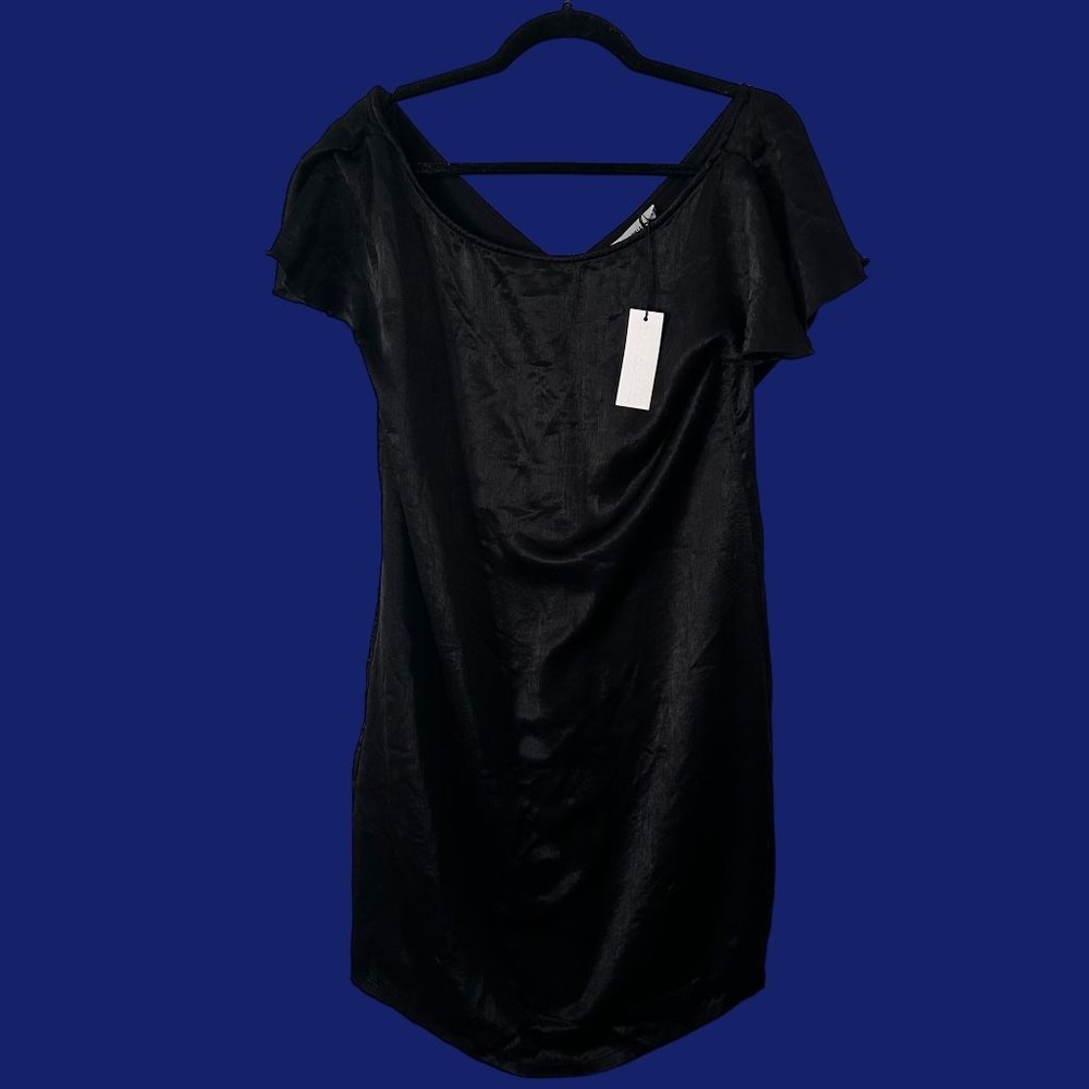 NWT Odells Flounce Dress Satin with Ruffled Sleeve Back Sz S